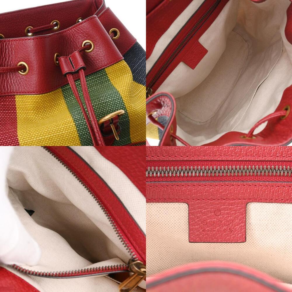 Gucci Daypack Backpack Baiadera Blue Stripe Leather Red Canvas Yellow - Picture 11 of 11
